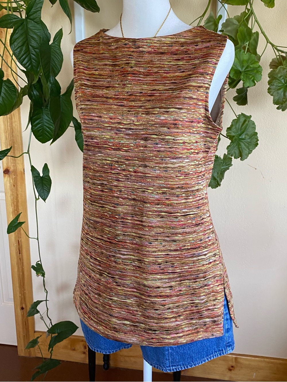Coldwater Creek Textured Knit Tank Earth Tone Boho Luxe Top S